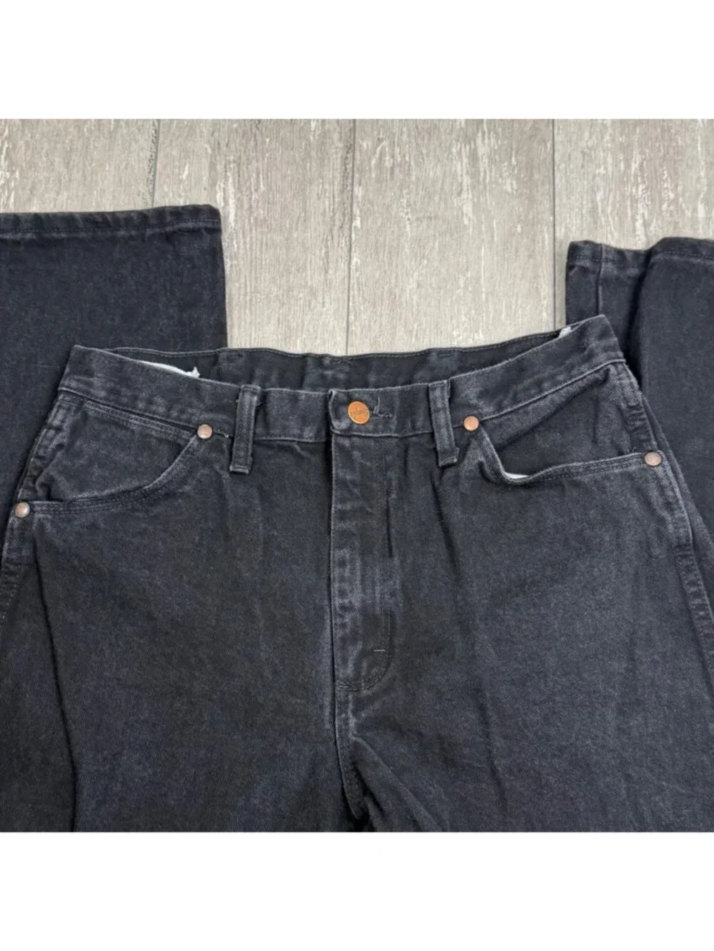 Vintage Mens Wrangler Cowboy Cut Black Straight Leg Denim Jeans Size 32 x 34